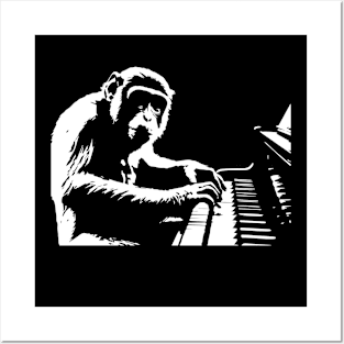 serious monkey plays the piano Posters and Art